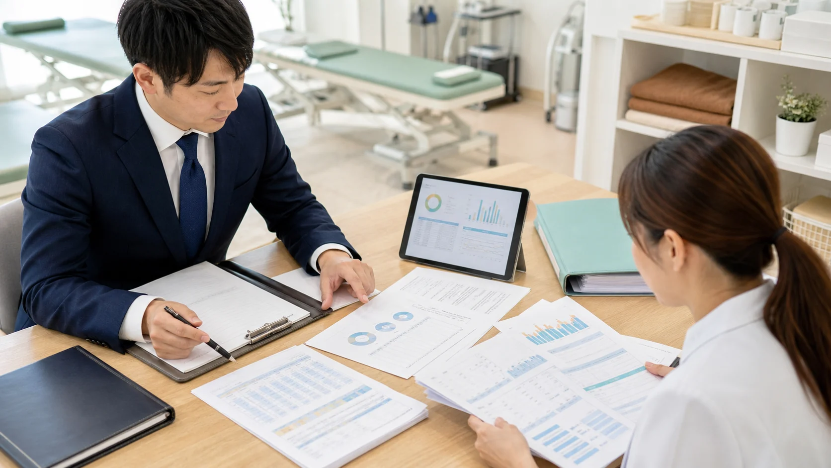 整骨院M&Aの譲渡前資料を整理している様子