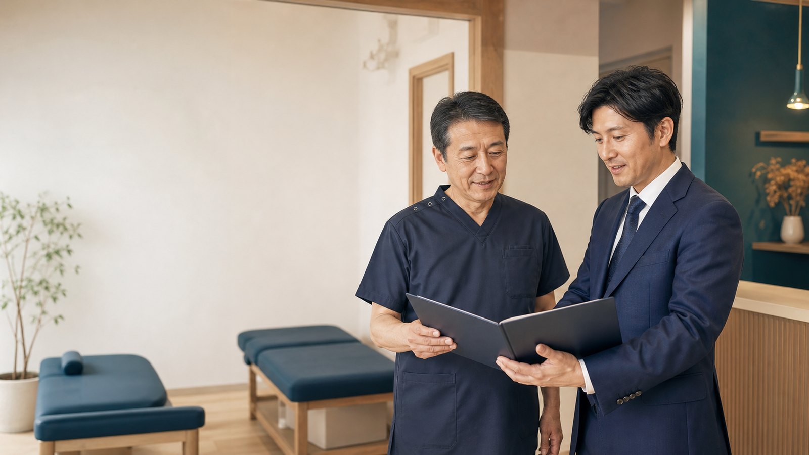 整骨院の事業承継について相談する院長とM&A担当者のイメージ